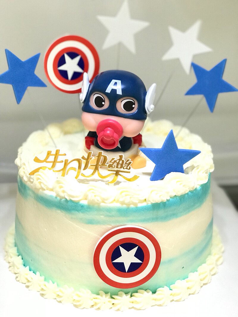 Q version captain america cake decoration small yellow man cartoon birthday cake decoration doll shaking his head