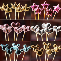 New birthday cake decoration plug-in five-pointed star love crown decoration bright face plug PU material flag 5