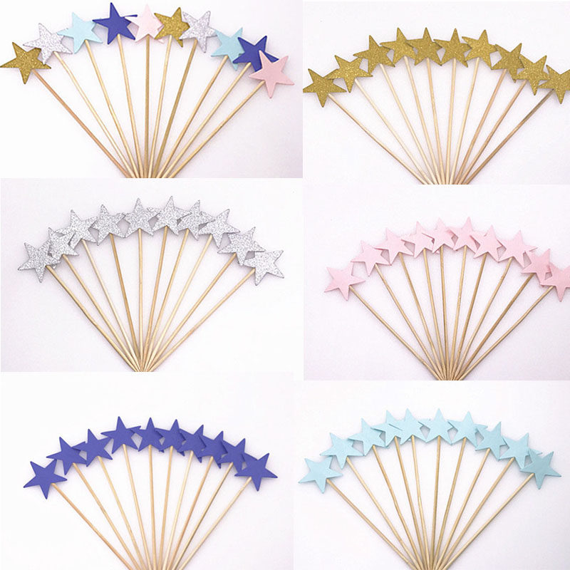 Birthday cake decoration card, five-pointed star flag, star card, party dessert table decoration card