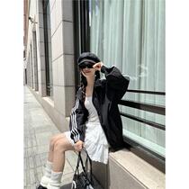 Limited time special offer American retro lapel loose slim coat womens early autumn white lace cake skirt two-piece set