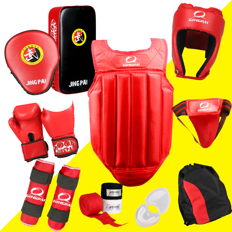 Sanda protective gear Full set of children's martial arts fighting boxing training set equipment package Adult gloves crotch chest and legs