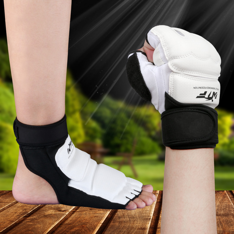 Competitive taekwondo hand guard foot guard gloves Foot cover combination set Children's adult foot guard back half finger gloves competition