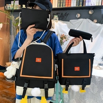 Brief Japan-ROK Youth Canvas Large Capacity High School Junior High School Students Cute Teenage Girl Double Shoulder Backpack Four Sets Tide Man