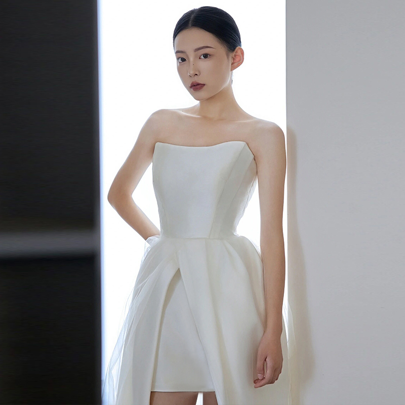 Tube top, wedding dress, elite white evening dress, french style, suitable for teen Tube top, wedding dress, elite white evening dress, french style, suitable for teen