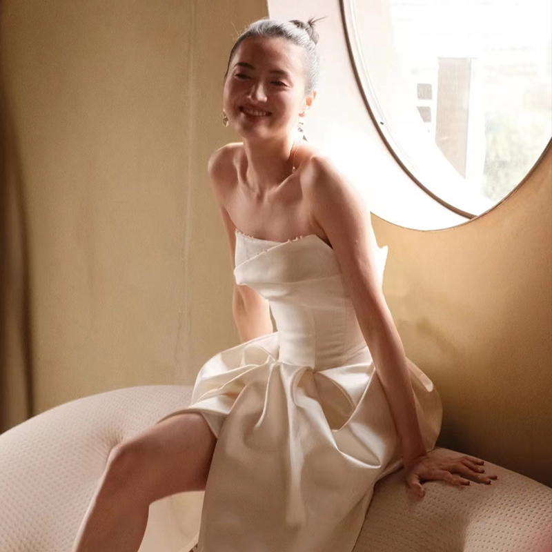 Tube top, advanced wedding dress, white evening dress, high-quality style, french style, lace dress Tube top, advanced wedding dress, white evening dress, high-quality style, french style, lace dress