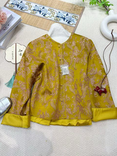 Shu brocade jacquard jacket round neck jacket new chinese style national style retro jacquard stand collar plate button contrast color top for women