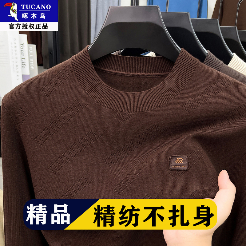 Woodpecker Men's Round-Neck Wool Sweater Autumn and Winter New Fine-Knit Casual Simple Sweater Long-Sleeved Base Layer Sweater