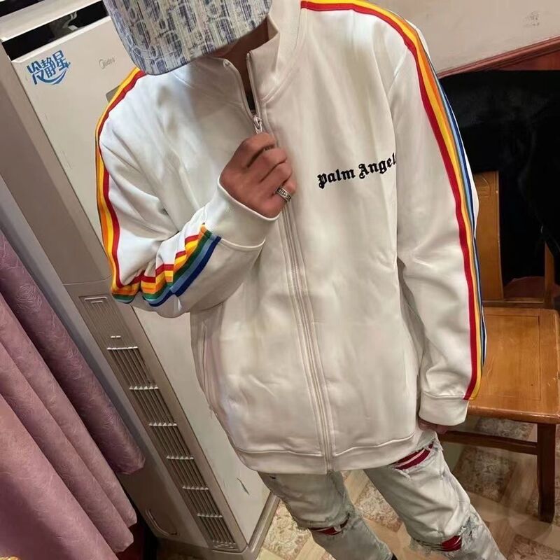 2026 Spring and Autumn Light Luxury Rainbow Striped Jacket New Internet Celebrity Style Sweatshirt Zipper Cardigan Student Casual Jacket 2026 Spring and Autumn Light Luxury Rainbow Striped Jacket New Internet Celebrity Style Sweatshirt Zipper Cardigan Student Casual Jacket