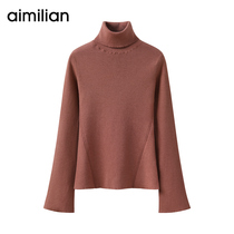 Amy Lovers High Collar Sweaters 2020 Short Winter Trumpeter Sleeves Flap Splicing Underpins Slim-to-knit Knitted Cardiovert