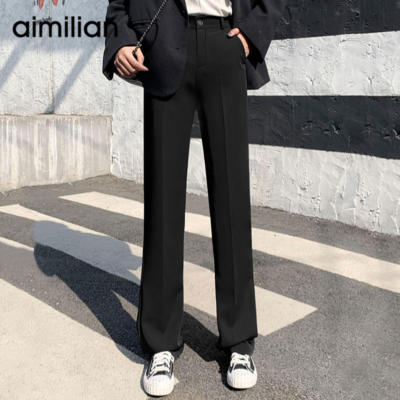 Amy Love Broadlegged Pants Women Pants 2022 New High Waist Pituitary Sensation Slim Black Straight Drum Loose Suit Tug Trousers