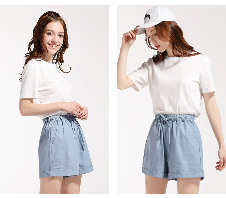 Amy yêu quần ống rộng nữ cao eo rủ 2019 mới hè co giãn eo thể thao quần cotton giản dị - Quần short