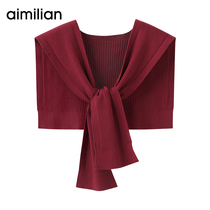 Amy love net red knitted small shawl female spring and autumn outside red shoulder cloak scarf