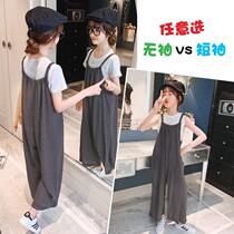Girls summer clothing harness suit back belt pants CUHK Childrens clothes 2021 new summer girls Two sets 12 years old