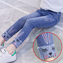 Girls  jeans spring and autumn 19 new Zhongda childrens clothing Korean loose trousers 12-year-old female big childrens pants western style 15