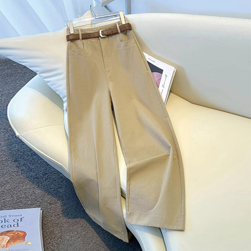 High-End Khaki Wide-Leg Pants for Women 2026 Spring/Summer New Style Petite Slimming Versatile Casual Pants Cropped Straight-Leg Pants