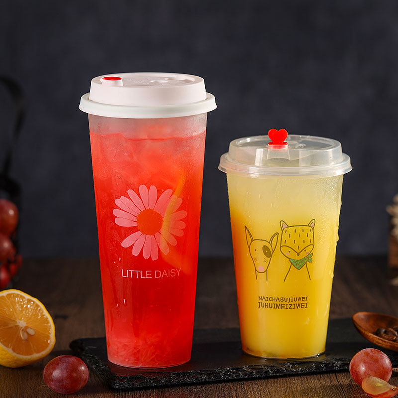 Customized milk tea cup logo90 caliber 500 beverage cups juice injection cups disposable plastic cups with lids