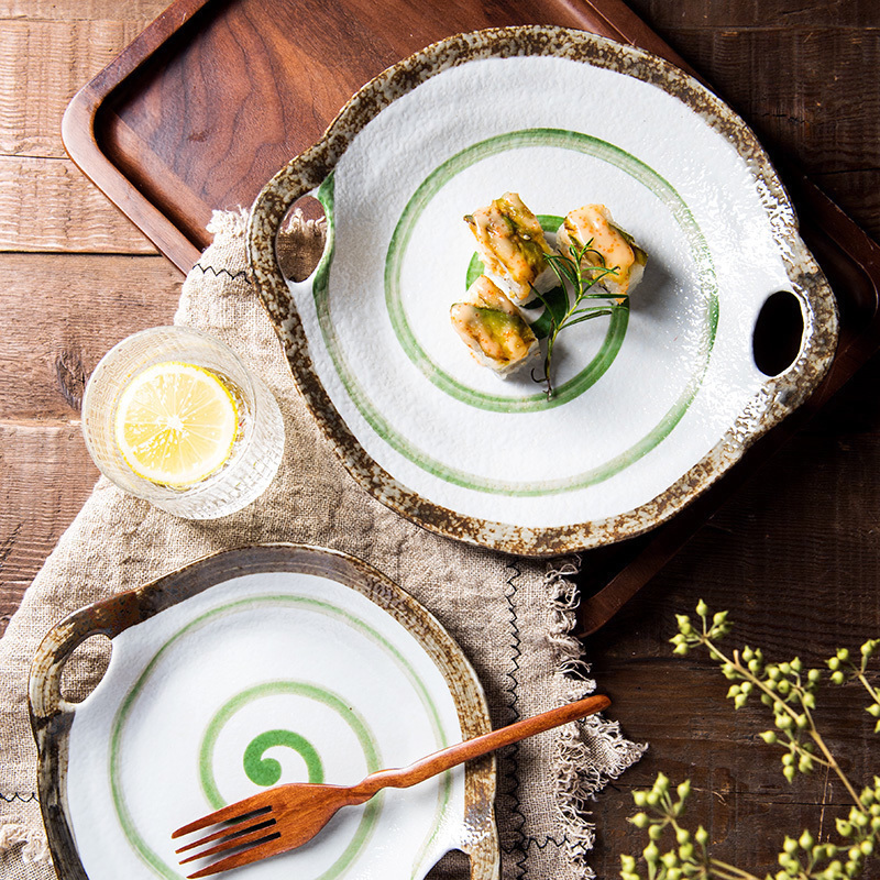 Porcelain color beauty creative Japanese ears plate move household food dish plate ceramic restoring ancient ways of disk all the breakfast tray