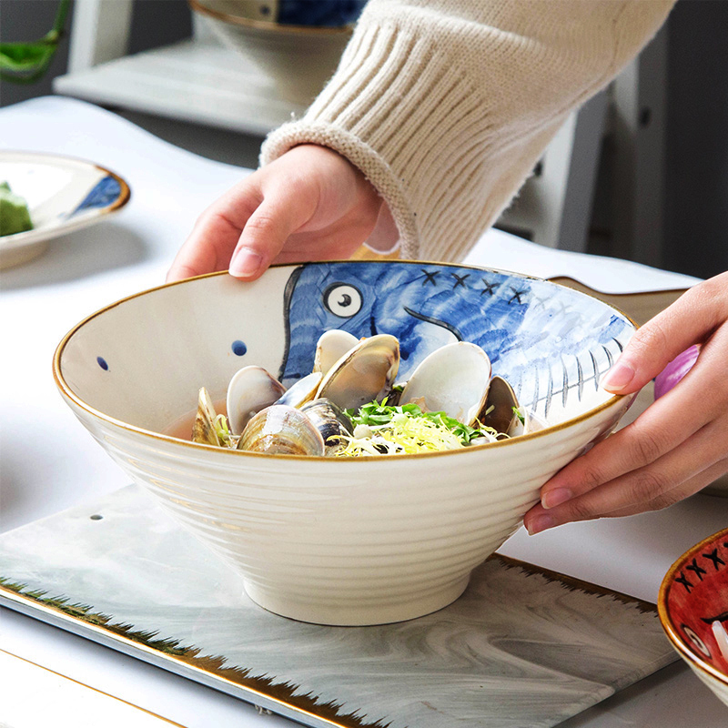 Creative Japanese hat to household ceramic bowl noodles for breakfast bowl bowl big rainbow such always move tableware beef rainbow such use