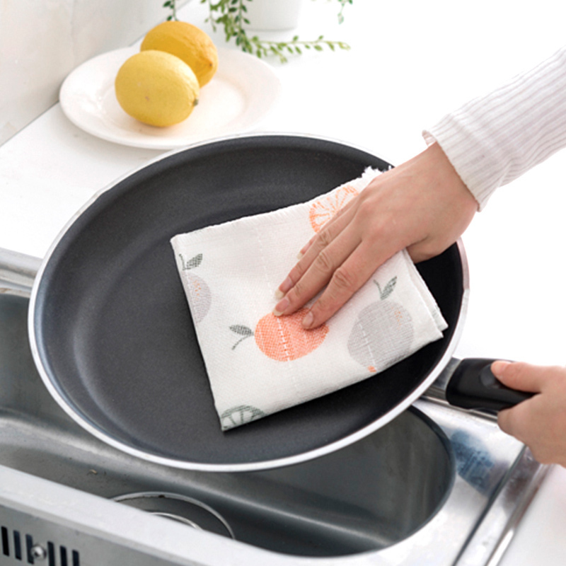 Porcelain color beauty dish cloth and the layers of wood fiber printed cloth kitchen water to oil thickening dish towel clean cloth