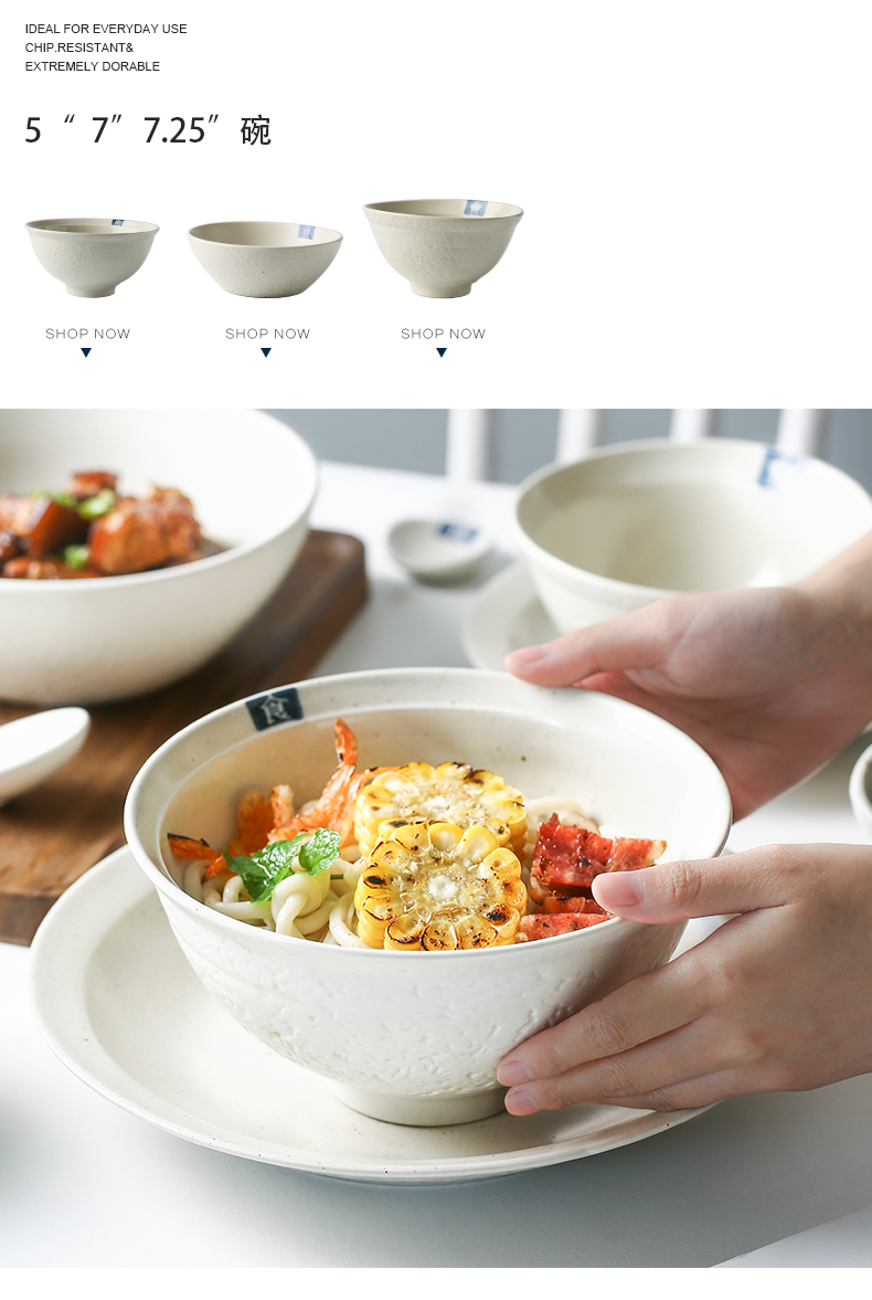 Creative Japanese bowls plates ceramic tableware porcelain color food word home to eat noodles bowl of soup bowl of soup dish plate