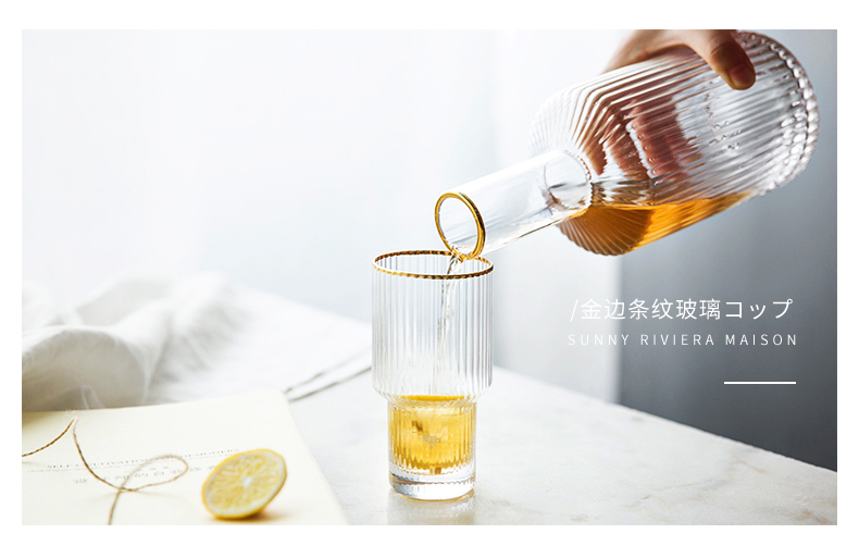 Porcelain color beauty Nordic up phnom penh vertical stripes cold set transparent glass kettle cool ice cold water kettle cup household kettle