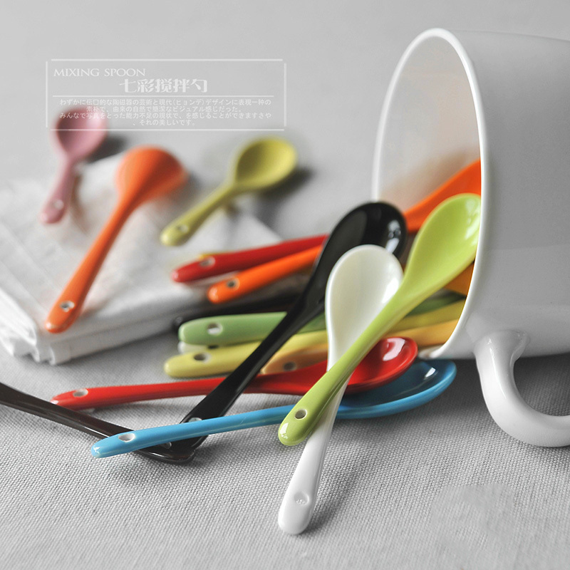 Porcelain color beauty office multi-color ceramic mug coffee cup Spoon soup spoon mixing spoon spoon spoon