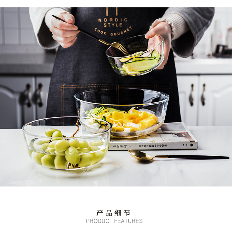 Household porcelain color beauty creative fruit salad bowl heat - resistant glass transparent bowl dessert bowl of small bowl large mixing bowl