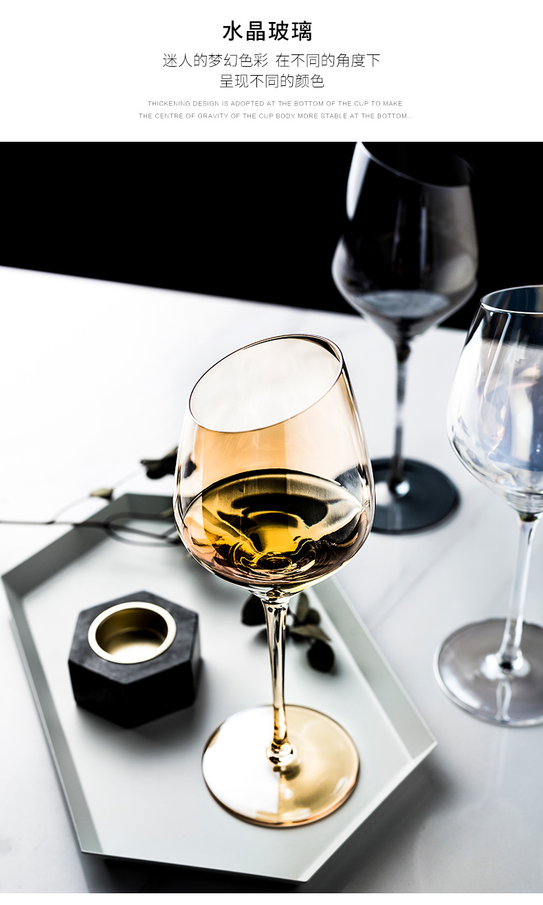 Porcelain color beautiful colored inclined family crystal glass red wine goblet champagne cups of wine glass ou
