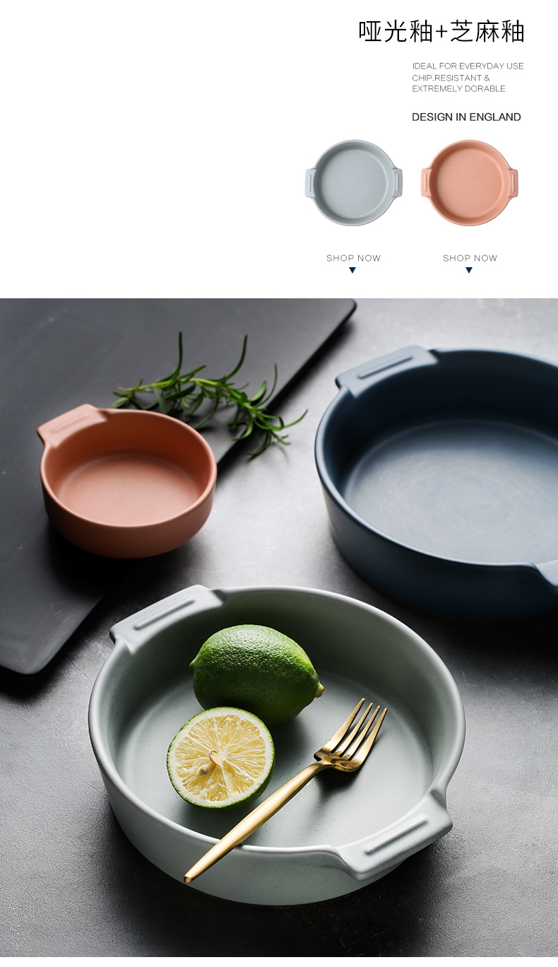 Porcelain color beautiful northern western dishes deep dish soup plate household ears dish plate ceramic salad plate for FanPan baking pan