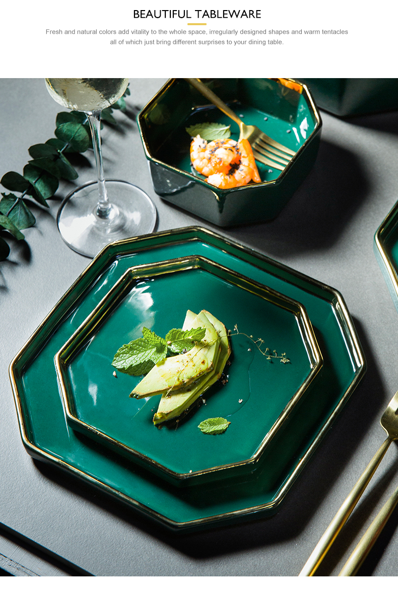 Porcelain color green jade - like stone Nordic up phnom penh ceramic tableware household jobs creative rainbow such as bowl dish fish dish western food steak