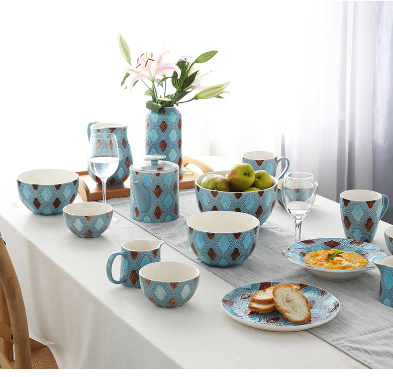 Relief the Mediterranean wind tableware suit creative western dishes of rice noodles soup bowl European ceramic dishes