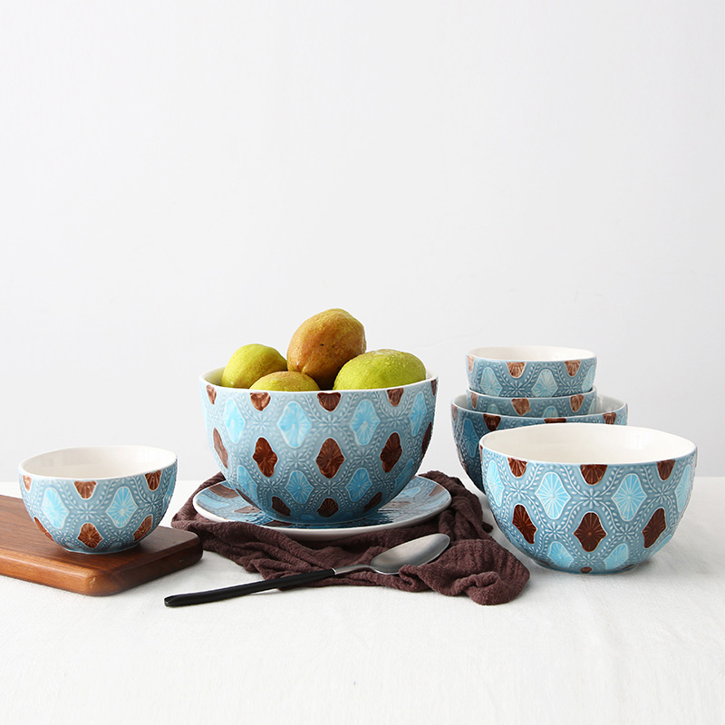 Relief the Mediterranean wind tableware suit creative western dishes of rice noodles soup bowl European ceramic dishes