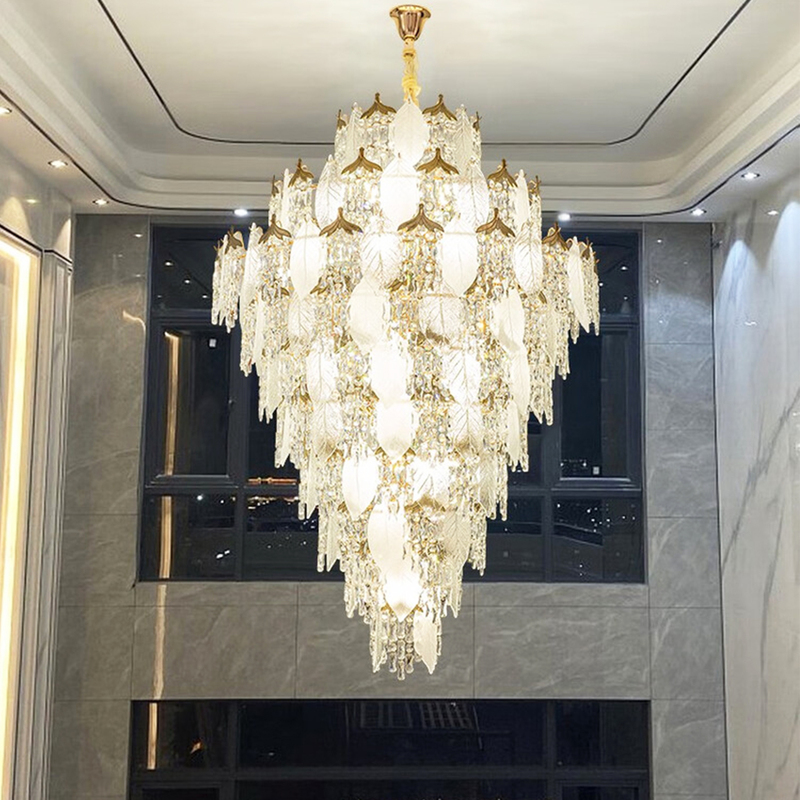 French-Style Living Room Chandelier 2026 Hot-Selling Villa Duplex Open-Air Lobby Main Light Grand Mid-Rise Crystal Chandelier