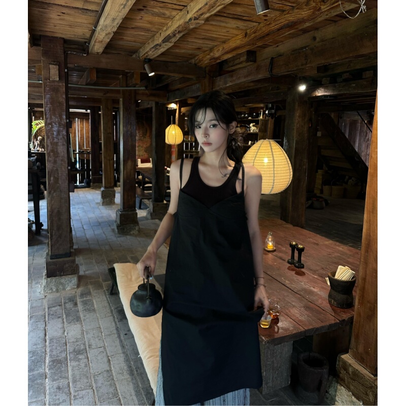 Placeorder Zhao Zhaoyi's Same Style Summer Layered Sheer Slightly Wrinkled Texture Anti-Wrinkle Nylon Slip Dress