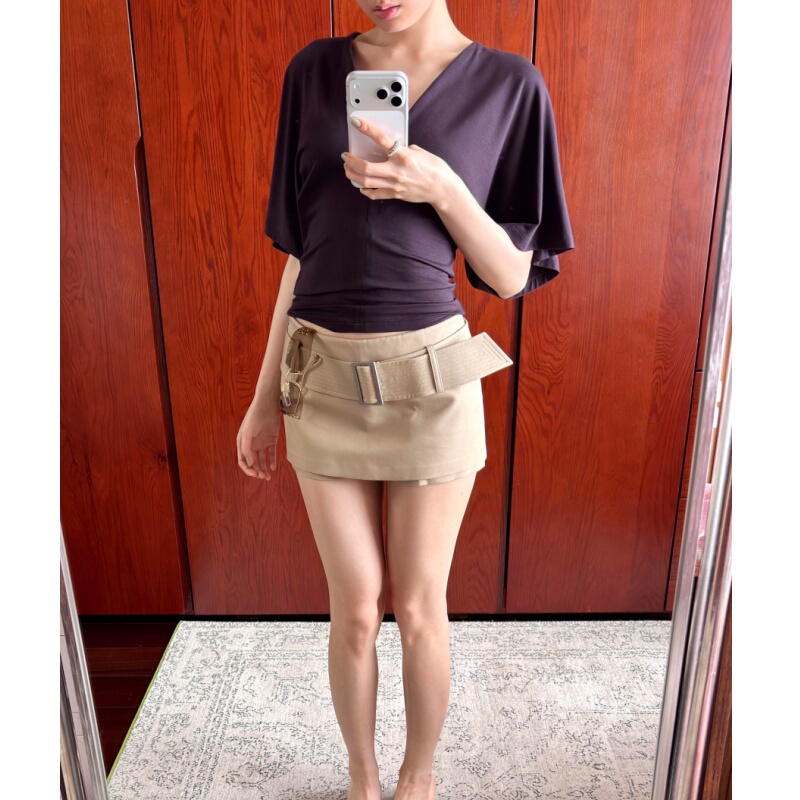 Placeorder Retro "Yuppie" Wide Belt Mini Skirt Pants for Women, Summer Slim Fit Half Skirt Placeorder Retro "Yuppie" Wide Belt Mini Skirt Pants for Women, Summer Slim Fit Half Skirt