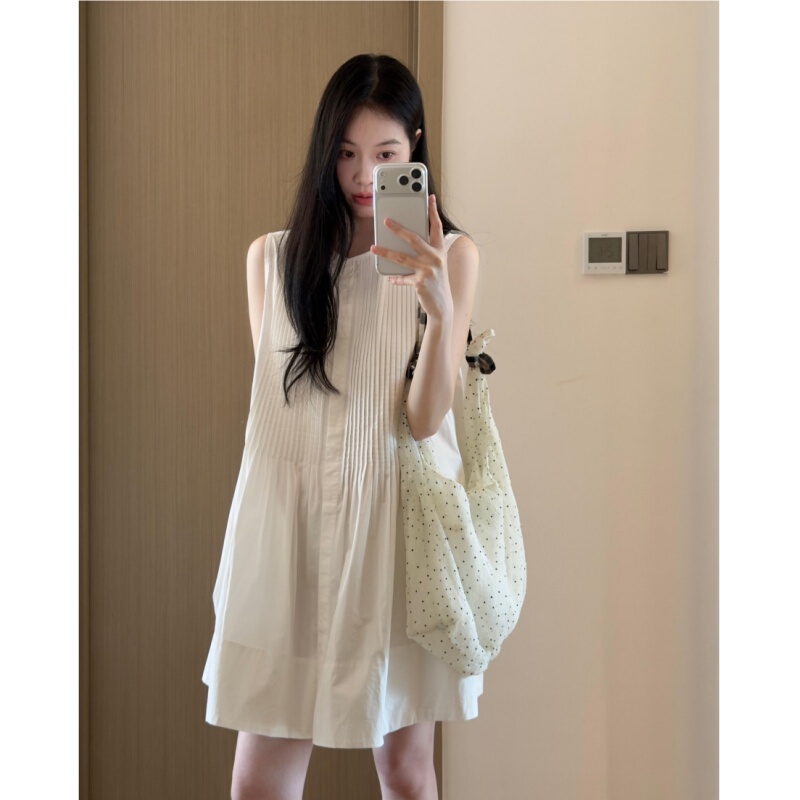 Placeorder Korean Style Accordion Shirt Loose Design Sleeveless Dress Women's Summer Casual Versatile Short Skirt Placeorder Korean Style Accordion Shirt Loose Design Sleeveless Dress Women's Summer Casual Versatile Short Skirt