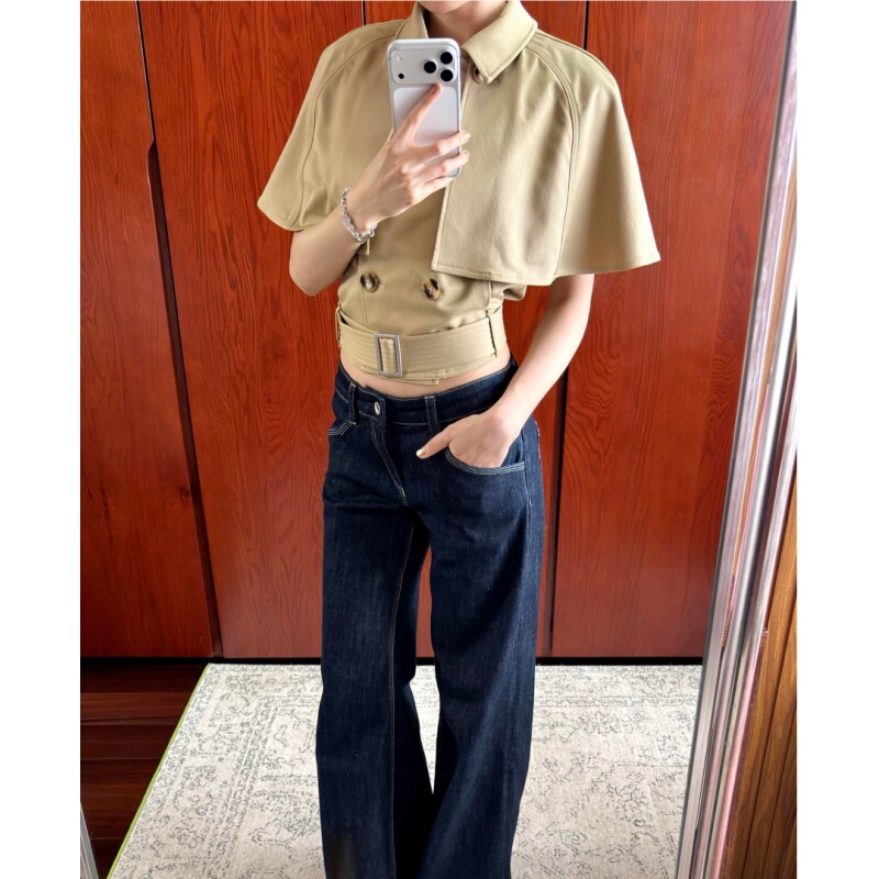 Placeorder Retro Cape Short-Sleeved Windbreaker Jacket Short Coat for Women Summer Design Detachable Two-Piece Set Placeorder Retro Cape Short-Sleeved Windbreaker Jacket Short Coat for Women Summer Design Detachable Two-Piece Set