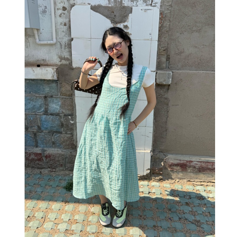 Placeorder Retro Japanese-Style Mint Milk Green Layered Dress That Enhances Complexion, Sleeveless Mid-Length Dress