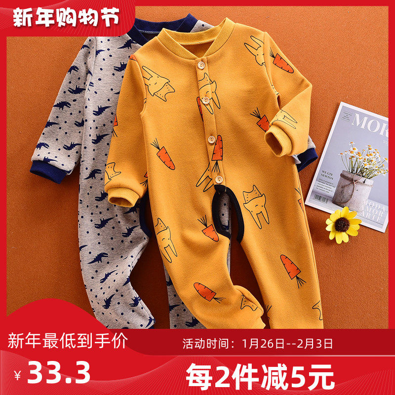 Baby plus velvet padded jumpsuit cotton autumn and winter clothing children baby cotton warm climbing clothing open crotch 1-3 years old
