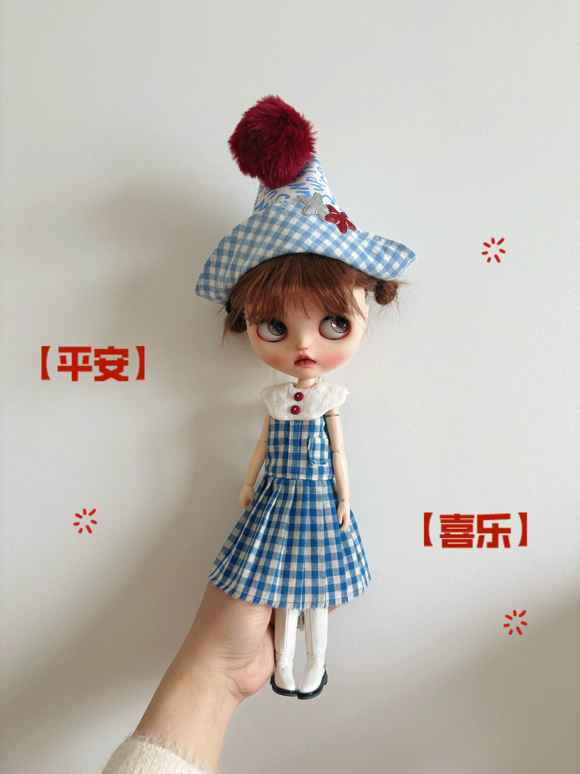 одежду полу ребенка 【blythe娃衣】蓝色连衣裙and小帽子