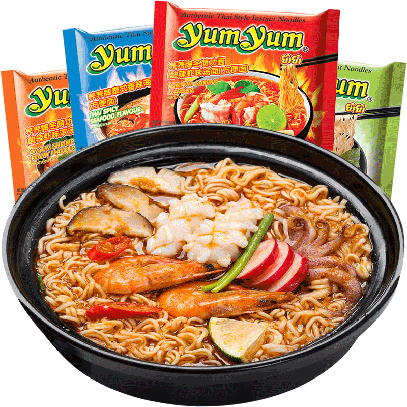 Imported from thailand, yangyang tom yum goong thick soup noodles are sour and spicy.