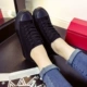 Tất cả màu đen tăng giày vải nữ hoang dã 2018 mùa xuân mới đế dày muffin giày hội học sinh phiên bản Hàn Quốc của thủy triều - Plimsolls