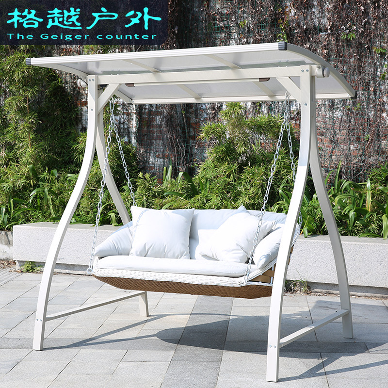Net Red Outdoor Swing Rocking Chair with Light Solar Double Adult Garden Garden Balcony Living Room Swing Chair