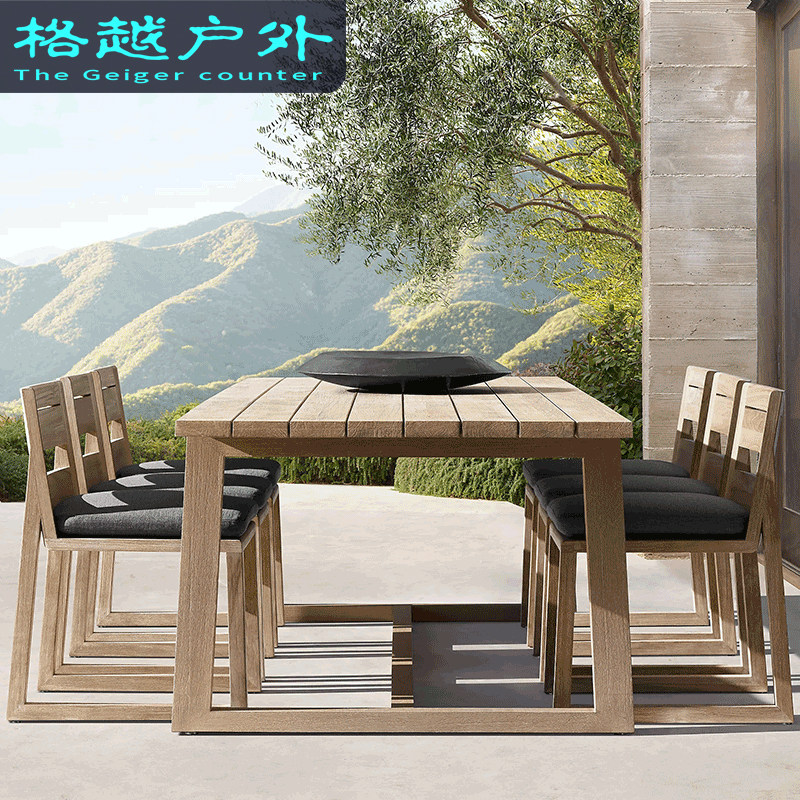 Teak Wood Outdoor Table And Chairs Patio Garden Solid Wood Imitation Old Table And Chairs Villa Hotel Terrace Outdoor Embalming Wood Dining Table And Chairs