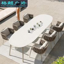 Outdoor Rattan table and chairs Combined with umbrella outdoor Courtyard Villa garden Balcony Leisure single rattan chair Three-five pieces