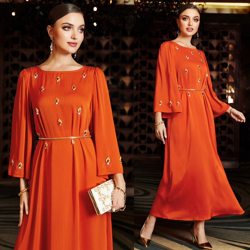 Women's Hand-Sewn Rhinestone Dress Arab Robe