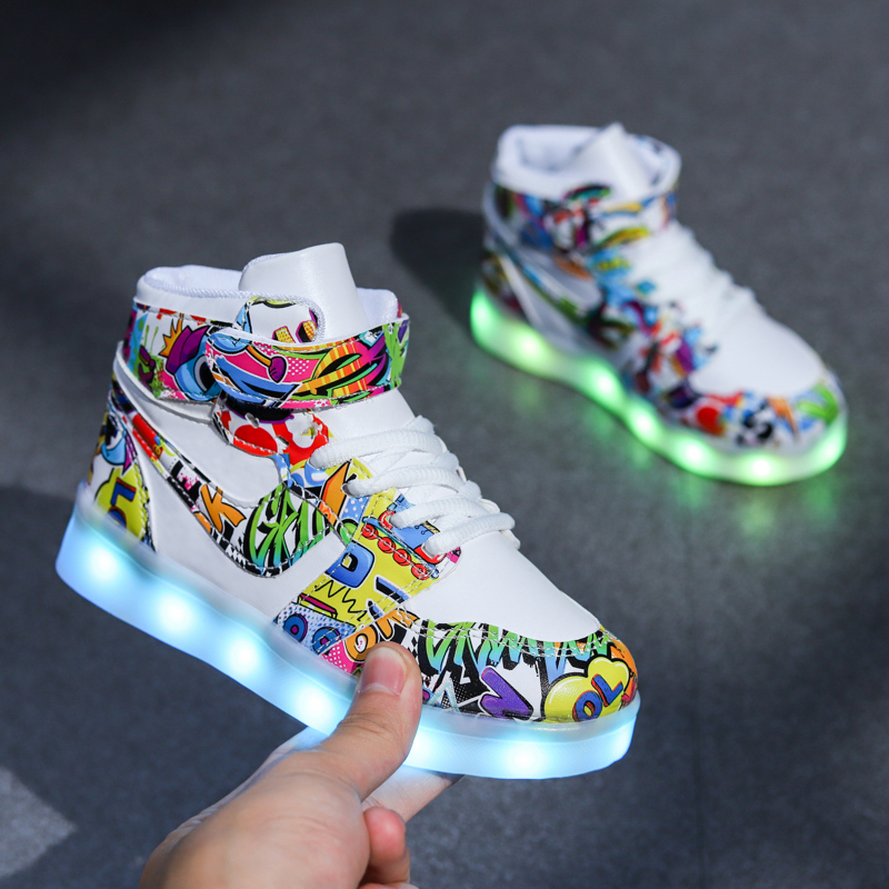 Rechargeable Luminous Shoes for Kidsren with Lights, Luminous Shoes for Boys and Girls, Flashing Graffiti, Casual, Lightweight, Casual Sports Light-Up Shoes Rechargeable Luminous Shoes for Kidsren with Lights, Luminous Shoes for Boys and Girls, Flashing Graffiti, Casual, Lightweight, Casual Sports Light-Up Shoes