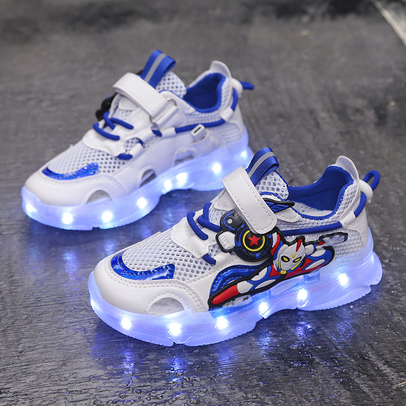 Light-Up Running Shoes for Boys, Summer Rechargeable Cartoon Running Shoes, Glowing Shoes for Children, Breathable Mesh Sports Shoes Light-Up Running Shoes for Boys, Summer Rechargeable Cartoon Running Shoes, Glowing Shoes for Children, Breathable Mesh Sports Shoes