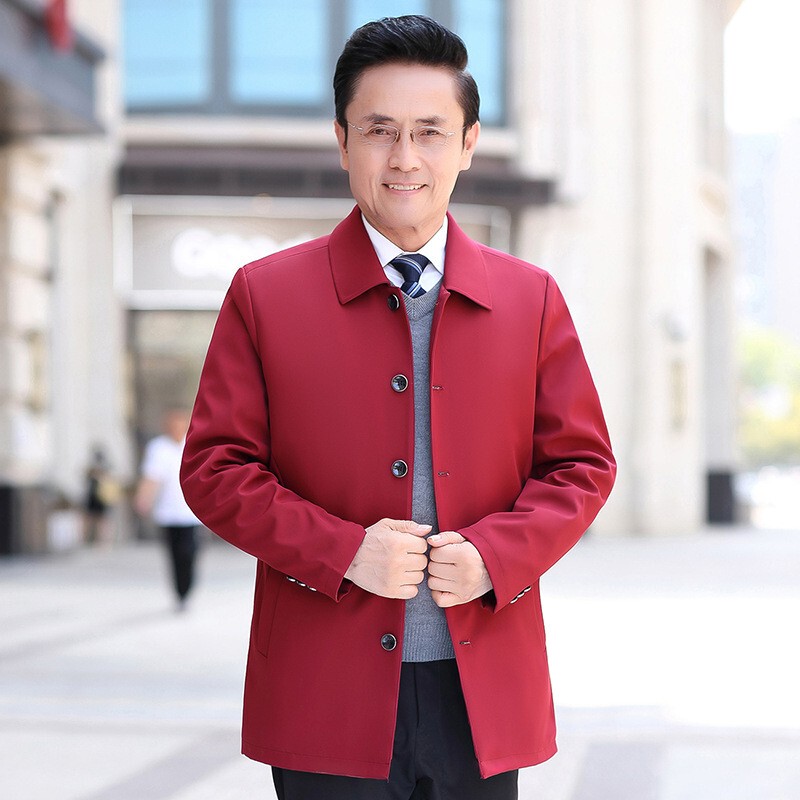 Middle-Aged and Elderly Men's Autumn Casual Red Jacket, Dad's Style, Plus-Size, Zodiac Year Burgundy Coat Middle-Aged and Elderly Men's Autumn Casual Red Jacket, Dad's Style, Plus-Size, Zodiac Year Burgundy Coat