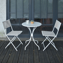 Rattan chair Three-piece outdoor table and chair White hotel coffee shop outdoor table and chair Balcony table and chair combination folding table and chair